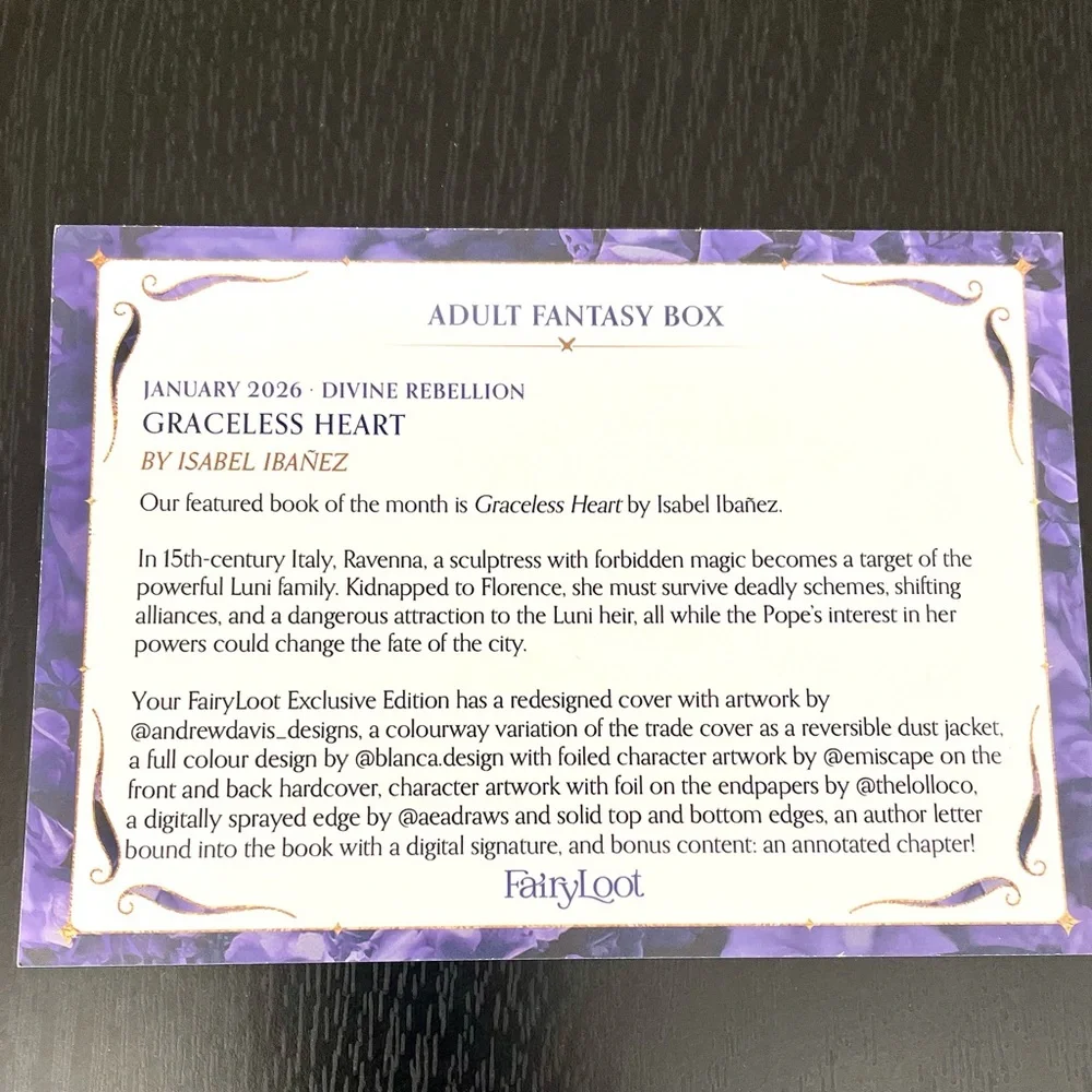 FairyLoot Adult Fantasy Box Jan 2026 Graceless Heart by Isabel Ibanez - Picture 10 of 11